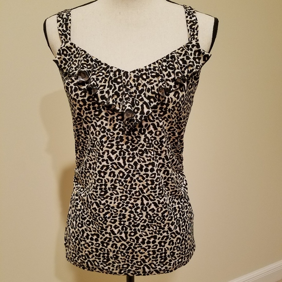 White House Black Market Tops - NWT WHBM Leopard Tank w/ruffles - Size M
